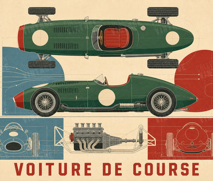 affiche schéma technique voiture de course