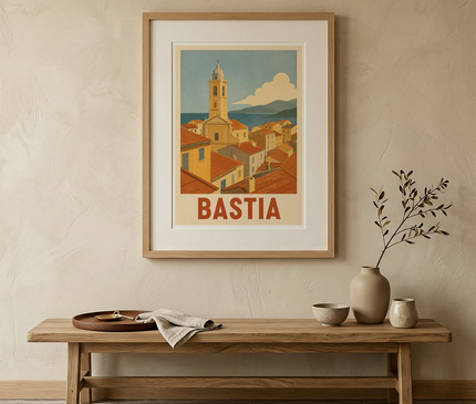 affiche bastia clocher et toits illustration