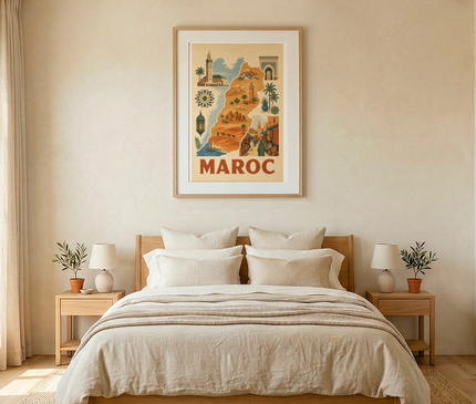 affiche vintage maroc carte artistique