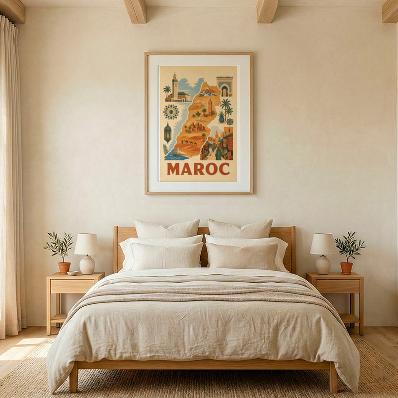 affiche vintage maroc carte artistique