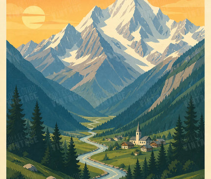affiche vallée mont blanc vintage