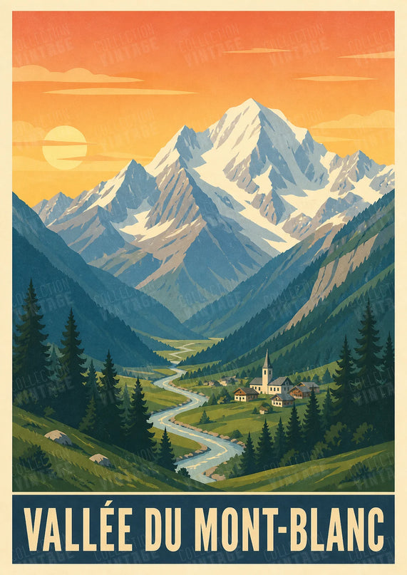 affiche vallée mont blanc vintage