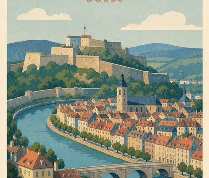 affiche besançon ambiance rétro pastel