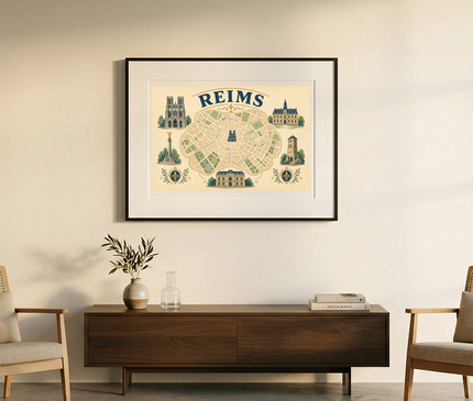 affiche reims plan ancien décoratif