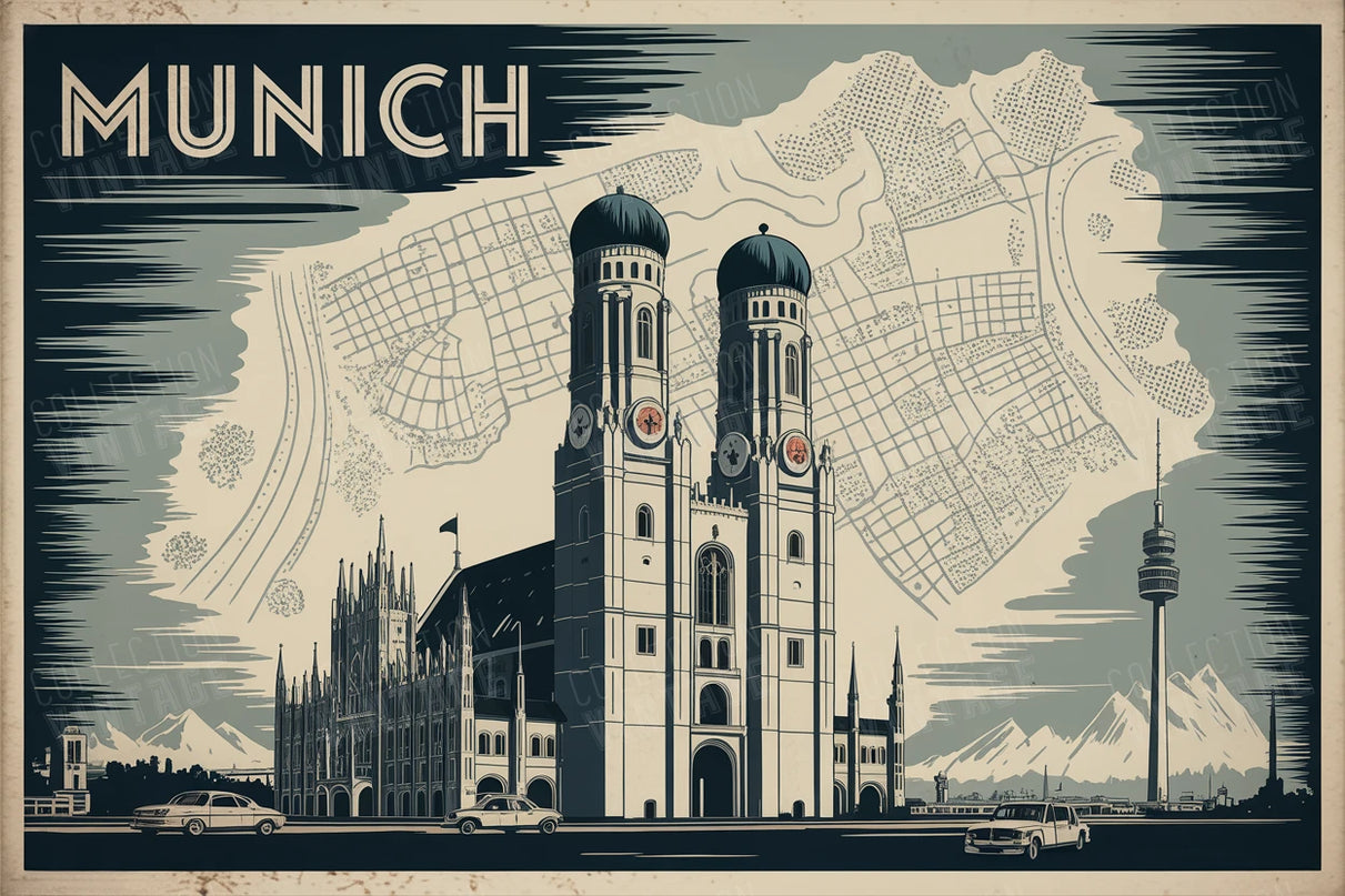 affiche munich noir et blanc vintage