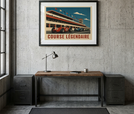 affiche rétro stands de course auto
