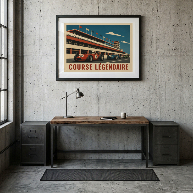 affiche rétro stands de course auto