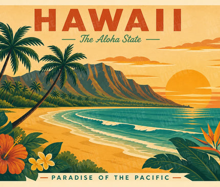affiche hawai plage sauvage retro