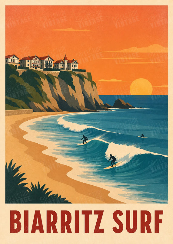 affiche biarritz vintage surf côte des basques