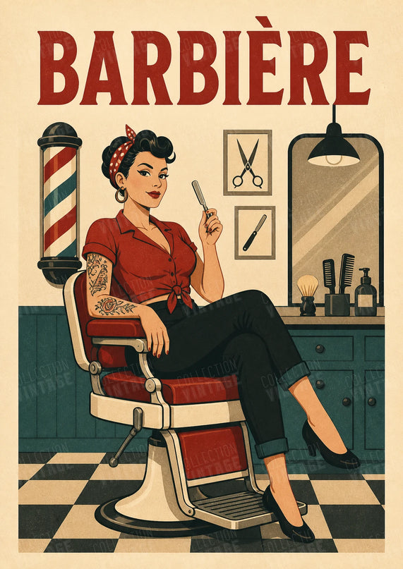 affiche pin up barbershop vintage