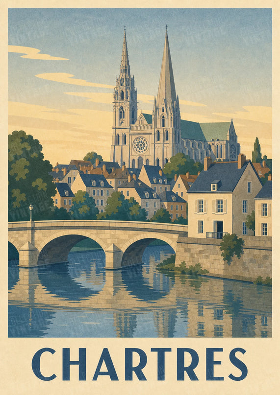 affiche chartres vue depuis les ponts
