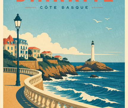affiche biarritz vintage promenade littorale