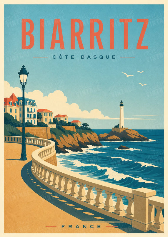affiche biarritz vintage promenade littorale