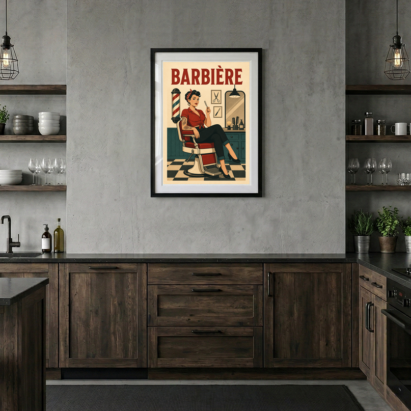 affiche pin up barbershop vintage