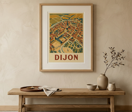 affiche dijon vue aerienne stylisée
