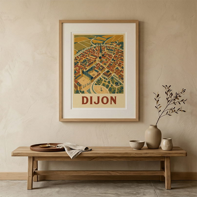 affiche dijon vue aerienne stylisée