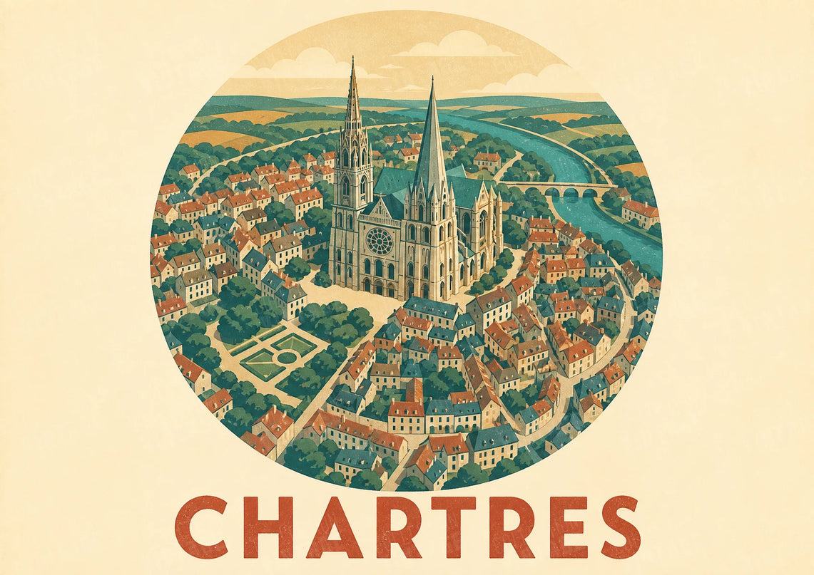 affiche chartres vue aérienne stylisée