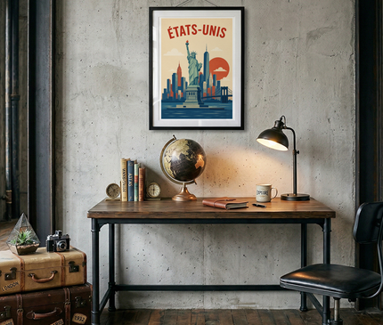 affiche tourisme etats unis style ancien