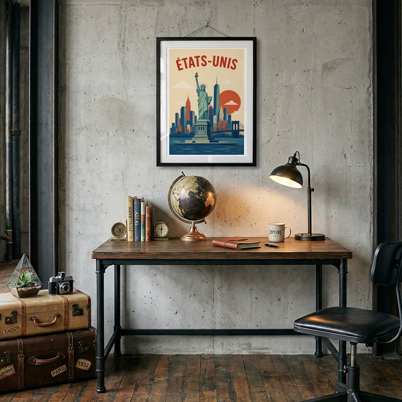 affiche tourisme etats unis style ancien