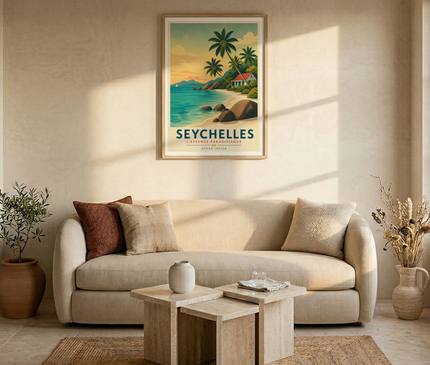 affiche seychelles paysage tropical vintage