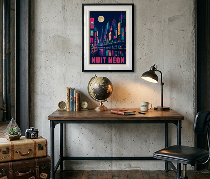 affiche japonaise ville lumineuse retro