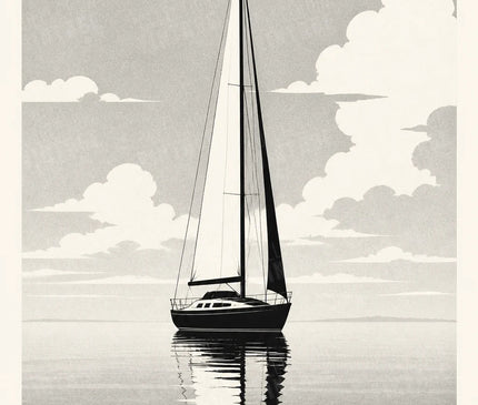 affiche bateau mer calme noir et blanc