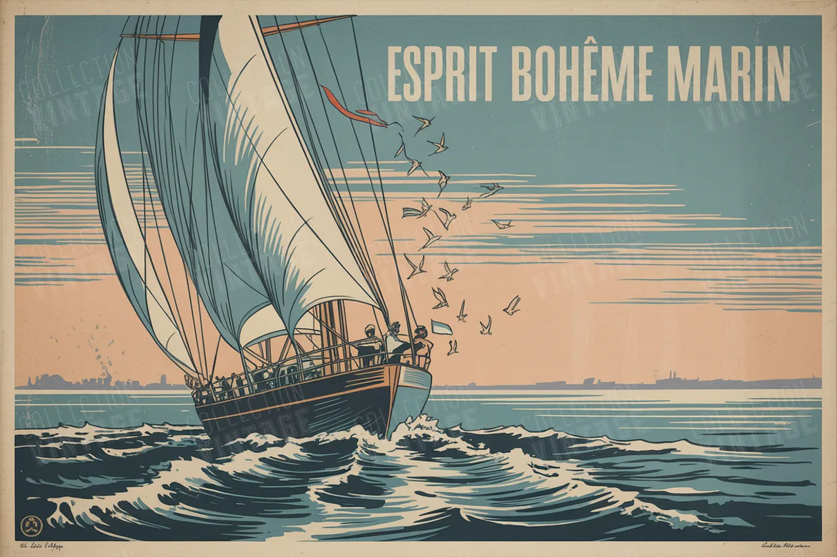 affiche voilier marin bohème