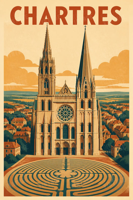 affiche vintage chartres cathédrale