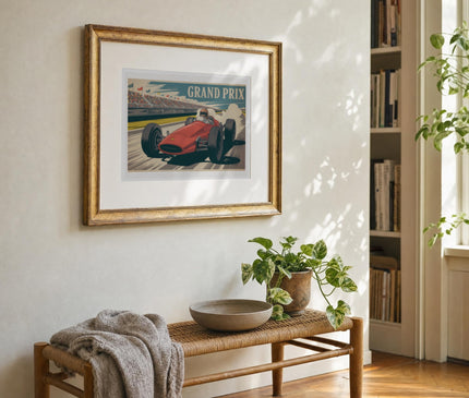 Poster grand prix f1 reproduction affiche ancienne – mise en situation dans un bureau