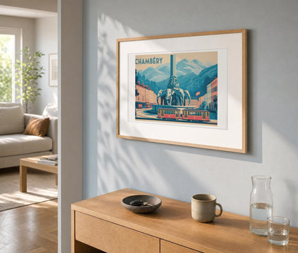Affiche vintage chambéry – mise en situation dans un salon
