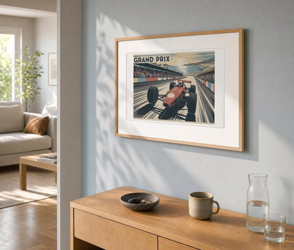 Affiche grand prix f1 grand format – mise en situation dans un salon