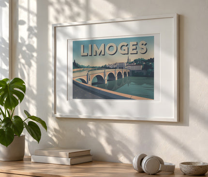 Affiche vintage limoges deco bureau – mise en situation dans une chambre