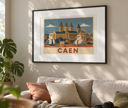 Affiche caen déco bureau – mise en situation dans un salon