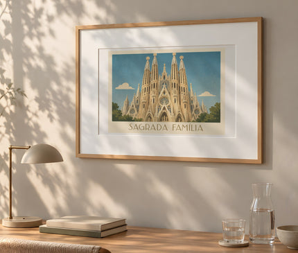 affiche sagrada familia détails architecturaux – mise en situation dans un bureau