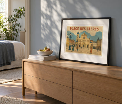 affiche place des clercs valence – mise en situation dans une chambre