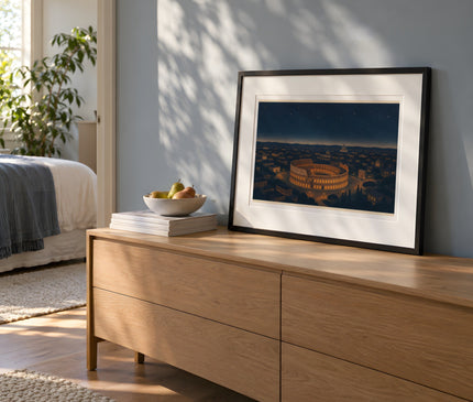 Affiche colisée vue nocturne – mise en situation dans une chambre
