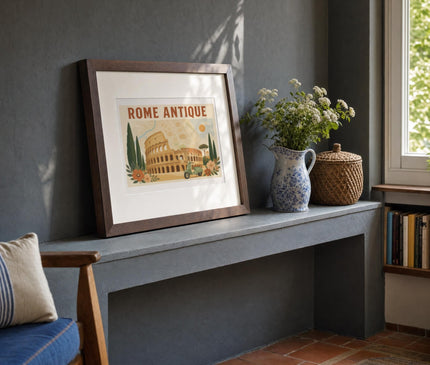 Affiche colisée et carte de rome – mise en situation dans un coin lecture