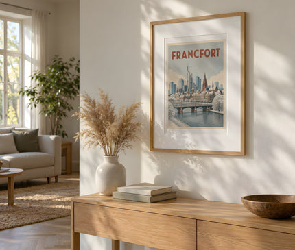 affiche francfort sous la neige – mise en situation dans un salon