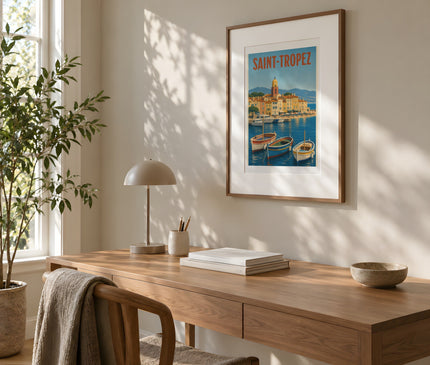 Affiche murale bureau Saint Tropez – mise en situation dans un bureau
