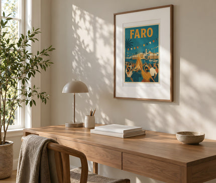 affiche fête à faro – mise en situation dans un bureau
