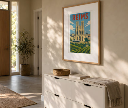 Affiche reims poster design contemporain – mise en situation dans une entrée