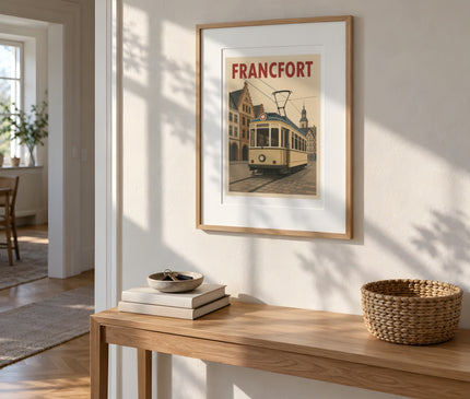 affiche tramway de francfort vintage – mise en situation dans une entrée