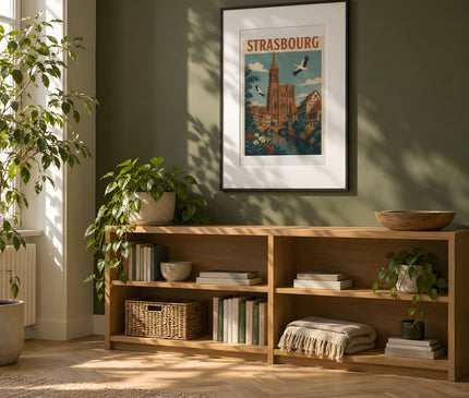 Affiche strasbourg texte calligraphie – mise en situation dans un bureau