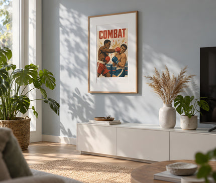 Affiche combat boxe retro – mise en situation dans un salon
