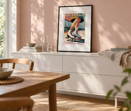 Affiche patins a roulette old school – mise en situation dans une salle à manger