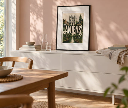 Affiche typographique amiens – mise en situation dans une salle à manger