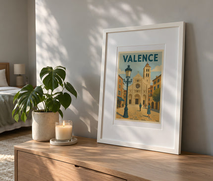 affiche valence drôme vintage – mise en situation dans une chambre