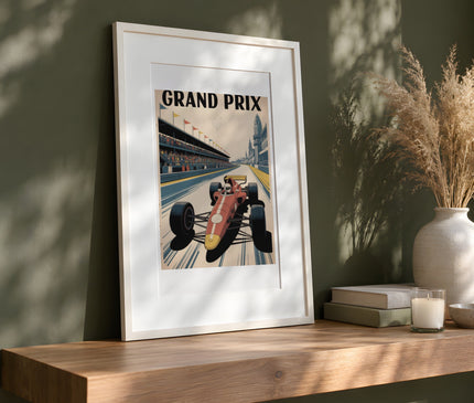 Poster grand prix f1 affiche publicitaire vintage – mise en situation dans un bureau