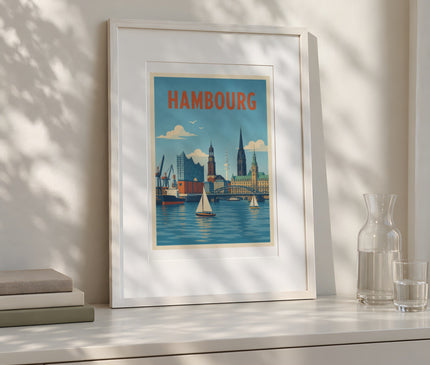 poster port de hambourg vintage – mise en situation dans une chambre