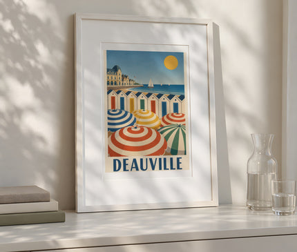 Affiche deauville vintage illustration – mise en situation dans une chambre